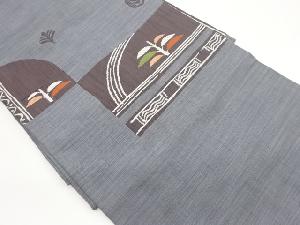 横段に抽象草模様織出し名古屋帯